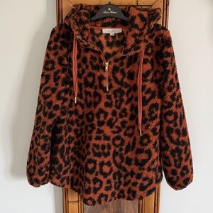 LOFT teddy jacket pullover fleece leopard print size XS